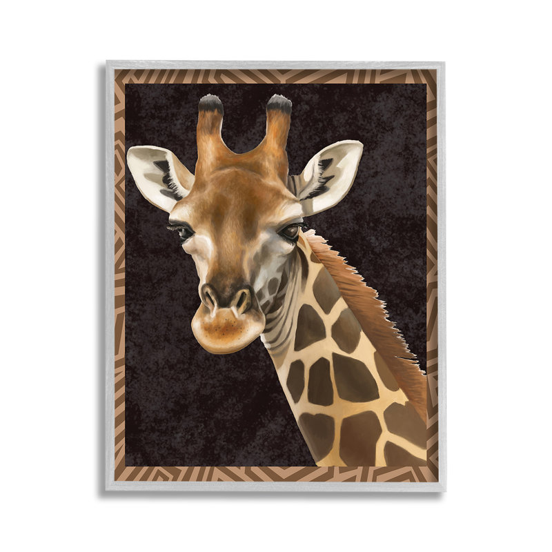 Girafe avec bordure géométrique, estampe numérique par Lucca Sheppard, Estampe numérique Farmhouse, H 14 po x l 11 po