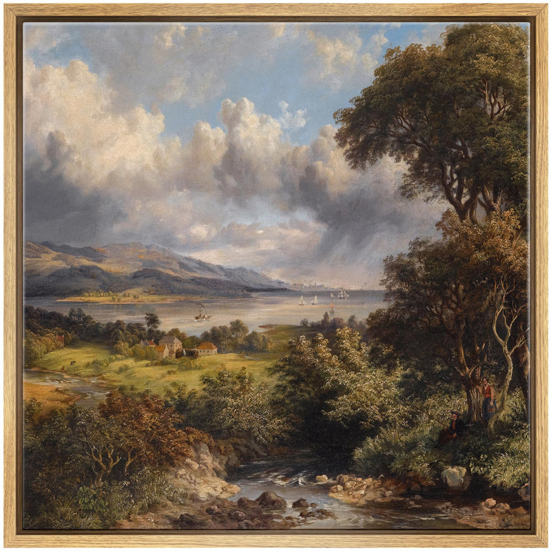 Classic Highland Valley Majestic Nature Scene Nature Wilderness Illustrations Rustic Zen, Natural  Canvas, 24" H x 24" W
