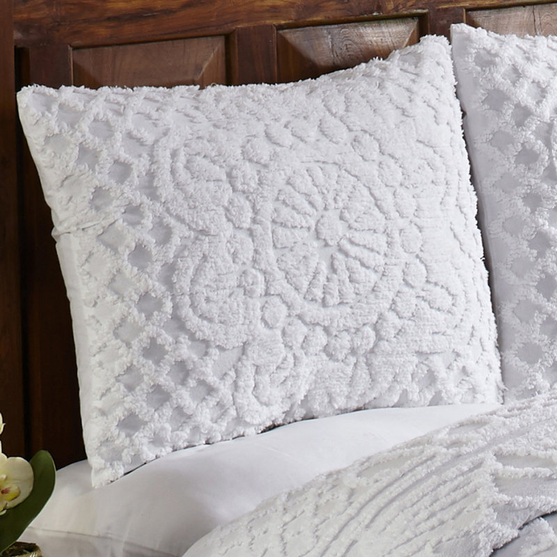 Trevor Chenille Bedspread Set King Size, 100% Cotton Medallion Coverlet Set with 2 Standard Shams, Traditional Textured Heirloom Bedding, Soft Breathable All-Season Comfort, OEKO-TEX Certified, White