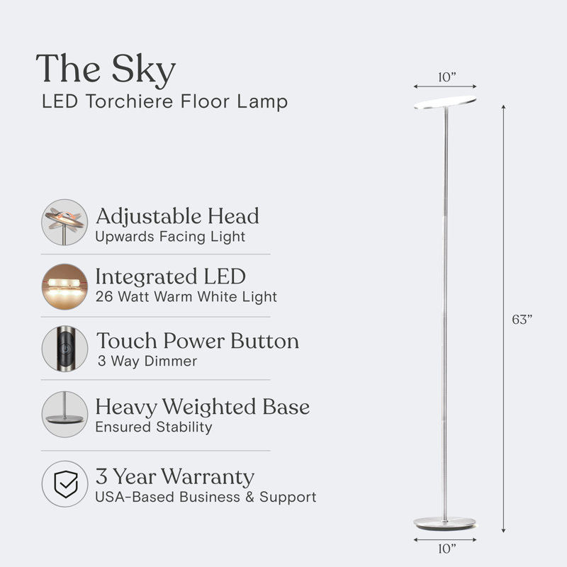 Sky Touch 63" Platinum Silver Adjustable LED Torchiere Floor Lamp