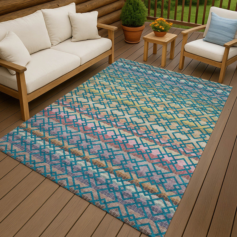 Machine Washable Indoor/Outdoor Chantille ACN2531 Stripes Rug, Teal, Rectangle 8' x 10'