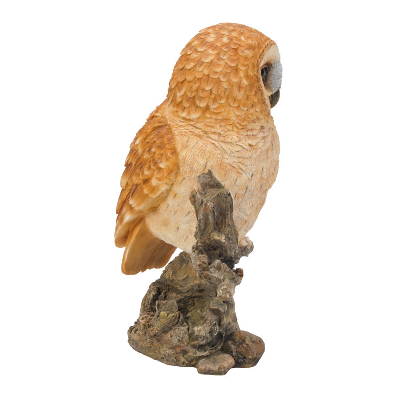 Beige and Brown Polyresin Owl on Stump Statue