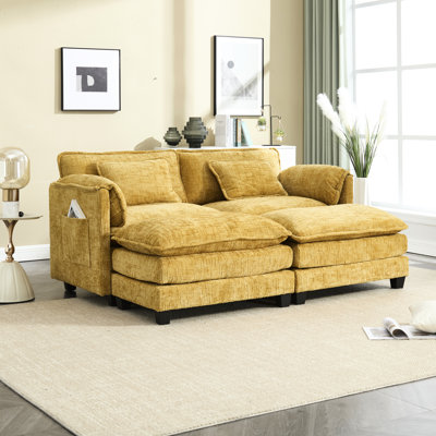 Comfortable Two In Yellow Chenille With Detachable , Side Pocket Radiating & Foot Stools Satisfaction