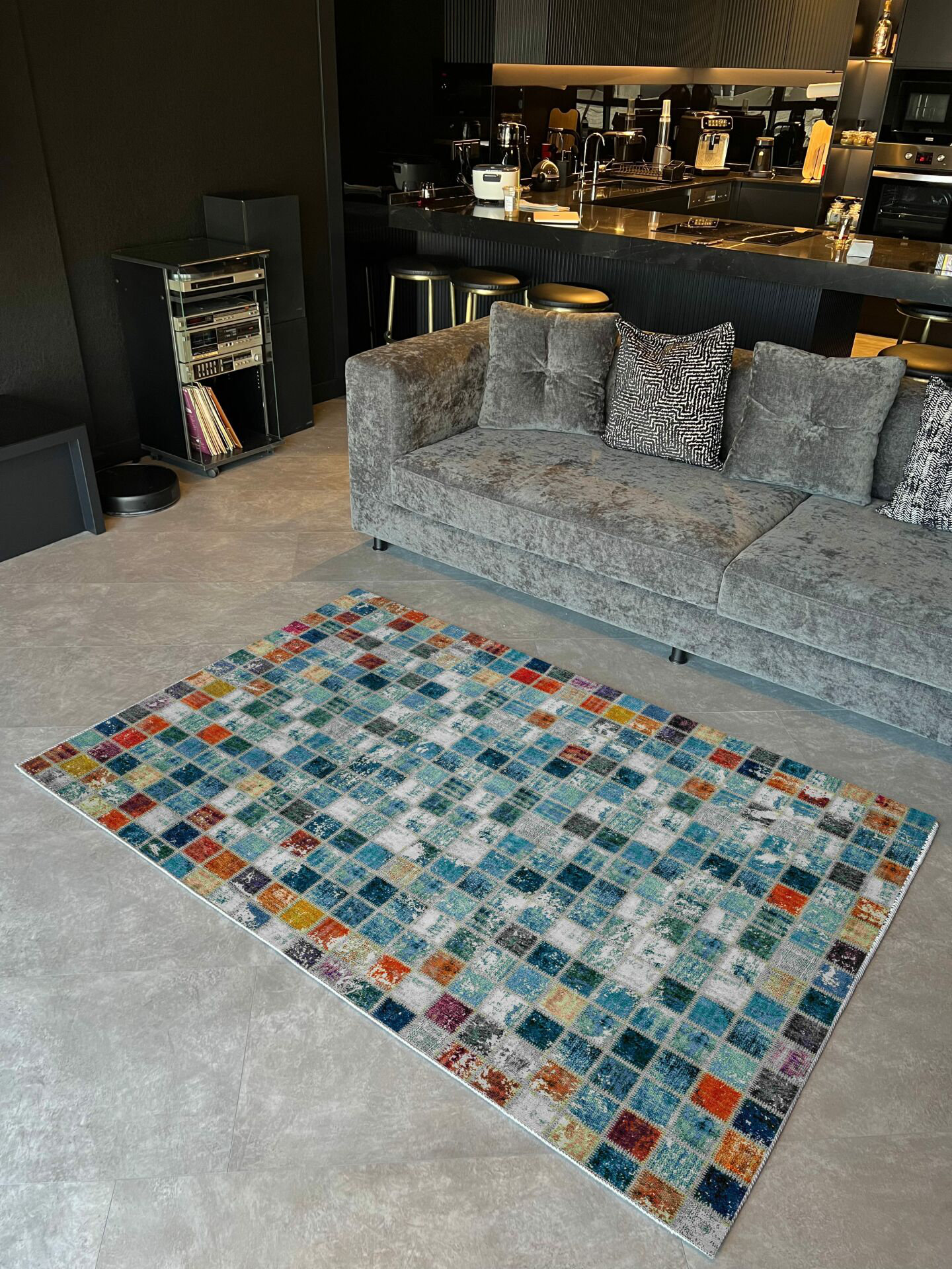 METG HOME Mosaic Pattern Patchwork Theme Blue Design Woven Base Rug ...