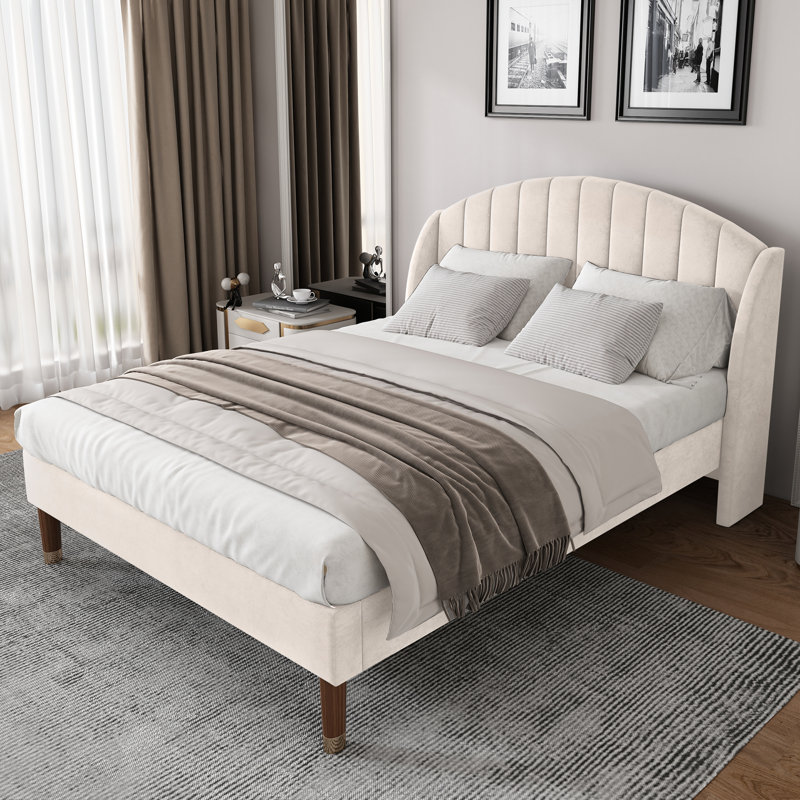 Solna Upholstered Bed, European Kingsize (160 x 200cm), Beige