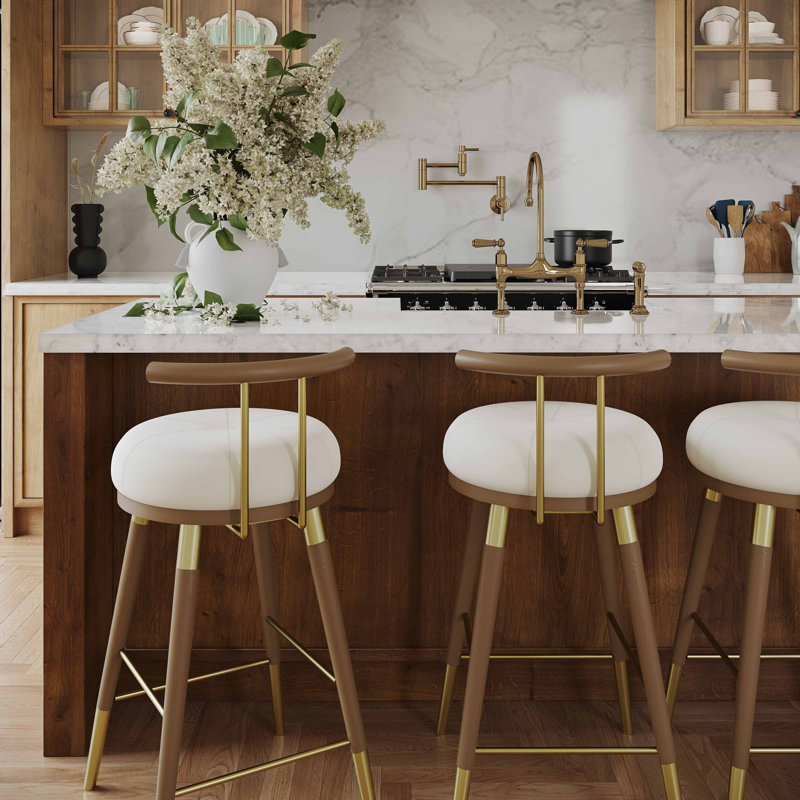 Upholstered Counter Stool, Cream/Brown