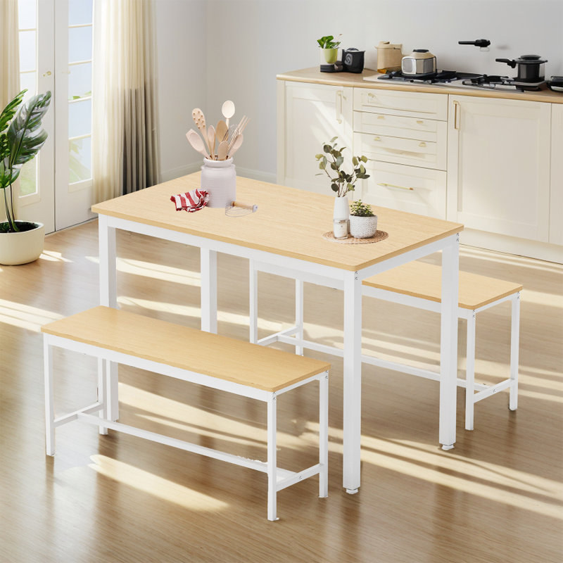 Ensemble de salle à manger 3 pièces, Blanc, Naturel, Naturel / blanc