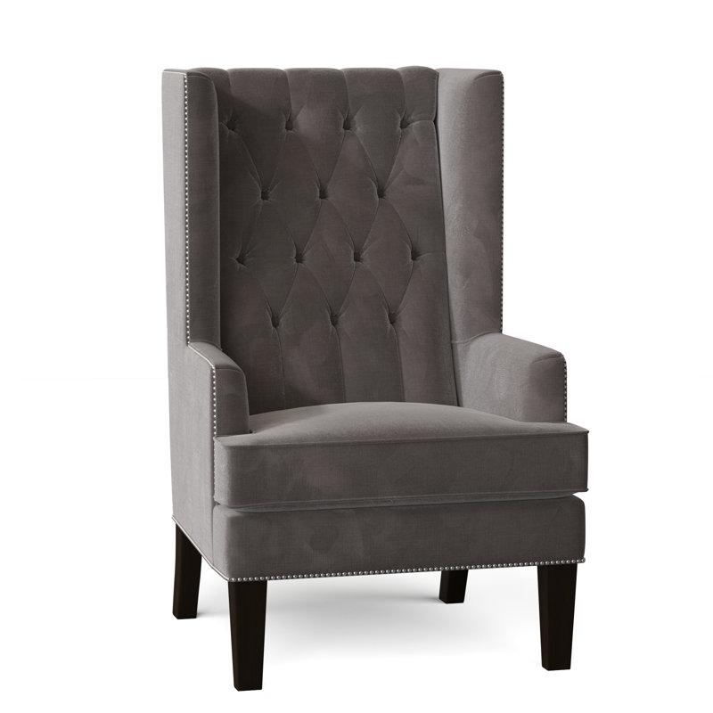 Fauteuil à oreilles capitonné de 30 po de largeur Searle, Naturel, Velours gris anthracite