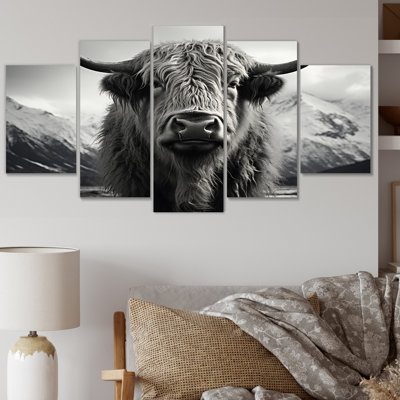 Portrait de yaks noir et blanc IV - Décoration murale animaux - 5 panneaux