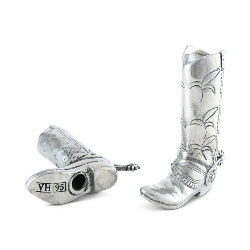 Western Frontier Pewter Cowboy Boot Salt Set Pepper Shaker Set