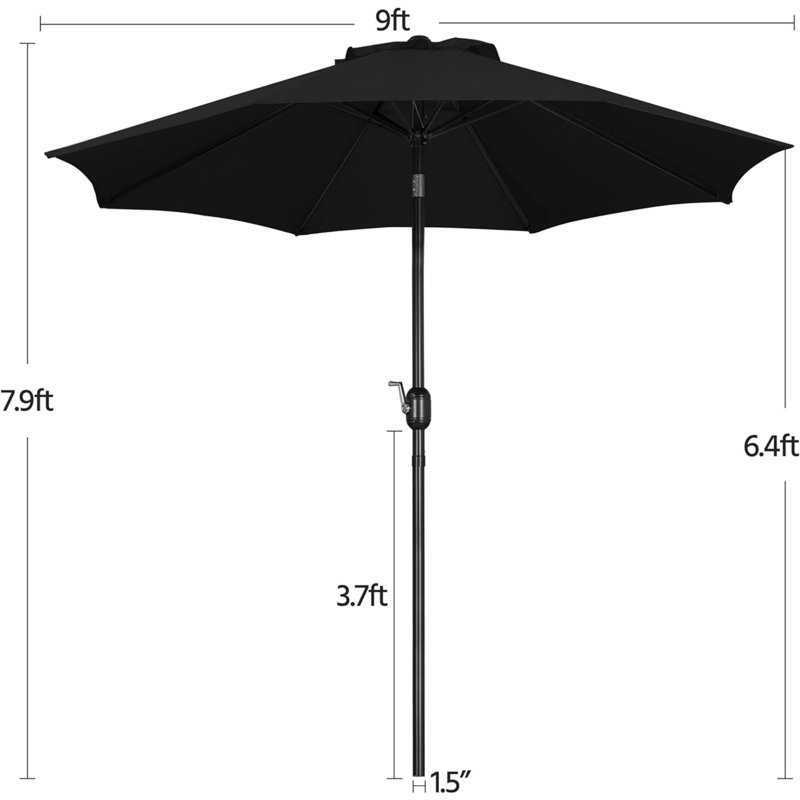 Parasol de marché de 4 po avec manivelle Tamberly, Noir