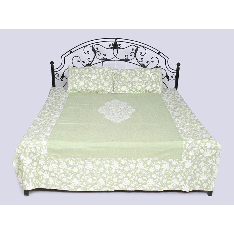 Couvre-lit double en coton pur Exotic India avec broderies Aari et taies d'oreiller