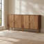 Buffet multifonctionnel à 4 portes avec rangement, dosseret rainuré, meuble d'appoint avec tablette réglable et système antibasculement, pieds robustes en bois massif