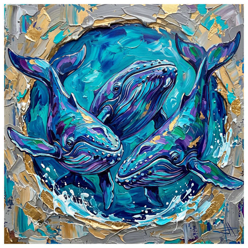 Baleine à bosse bleue peinte, couvre-lit matelassé toutes tailles, Full / Double