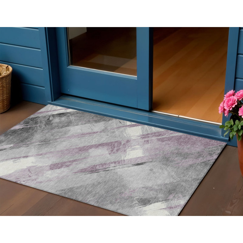 Tapis extérieur lavable rayé gris lavande 3 pi x 5 pi