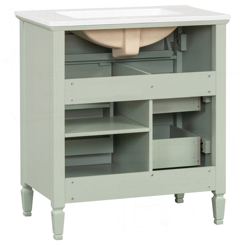 Meuble-lavabo moderne avec plusieurs options de rangement et un design élégant, Menthe