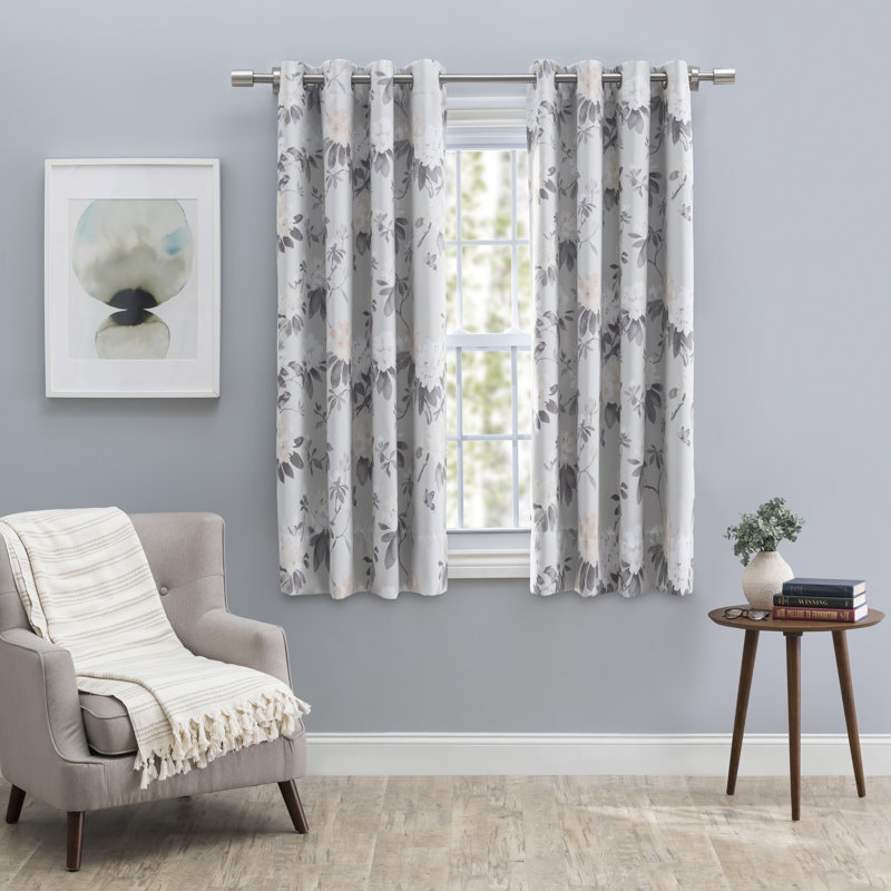 Beacsfield Elegant Blackout Floral Grommet in Short Panel w/ Wand, 52" W x 36" L, Seafoam