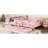 Pink Full Size Platform Bed With Solid Wood Frame, Storage, Guardrail, And Side Shelf For Bedroom's Contemporary Practical Look Rail, Harmonious Style Function