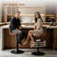 Modern Adjustable Height Suede Bar Stool 360 Swivel Low Back with Footrest-1967011314