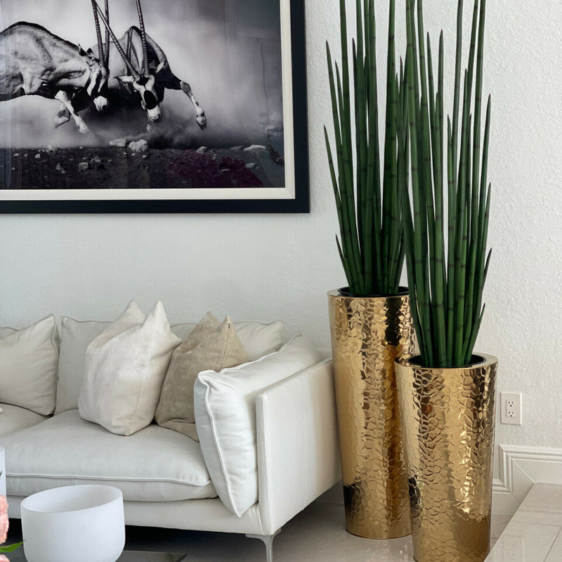 Manase Handmade Metal Planter, 36" H x 16" W x 16" D, Gold
