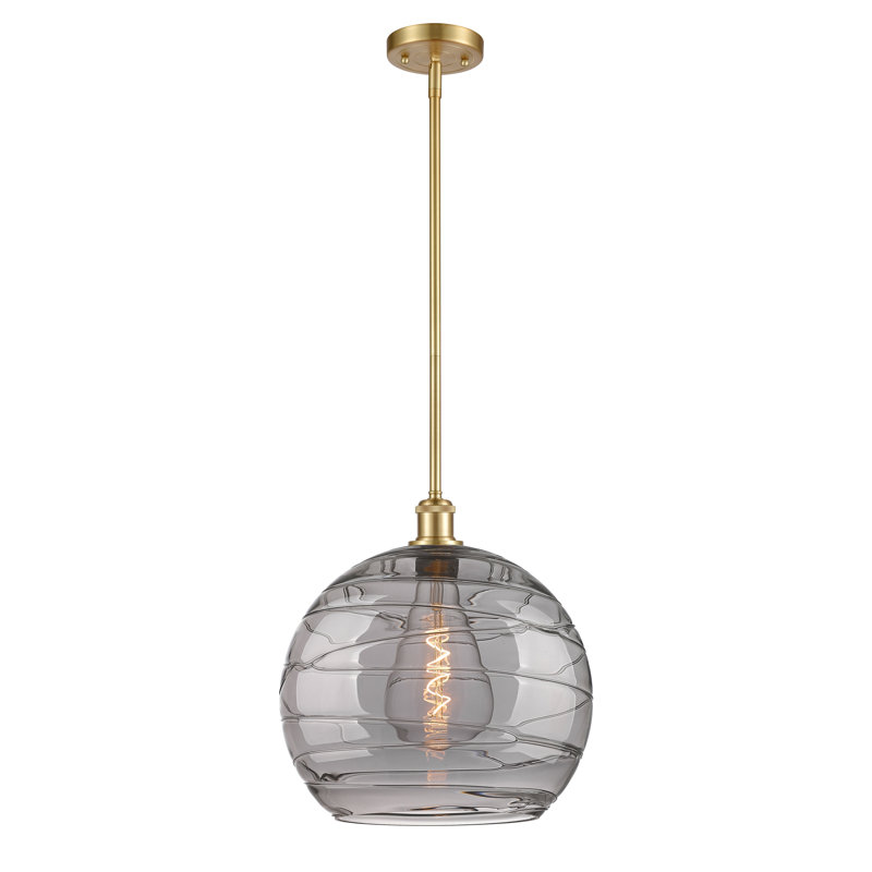 Luminaire suspendu sphérique 1 lumière Cindi, Non, Or satiné, Gris fumée clair
