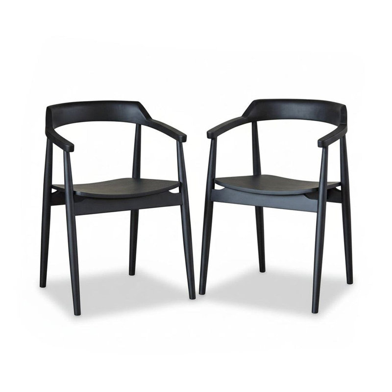49cm H Solid Wood Low Back Armchair, Black
