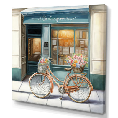 Vélo devant une boulangerie française III - peinture sur toile