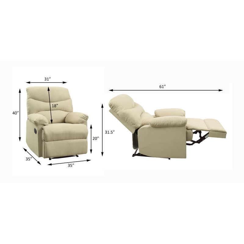 Recliners Modern Motion Recliner with Pillow Top Armrests, 40"H x 35"W x 35"D | Beige | Microfiber+Metal