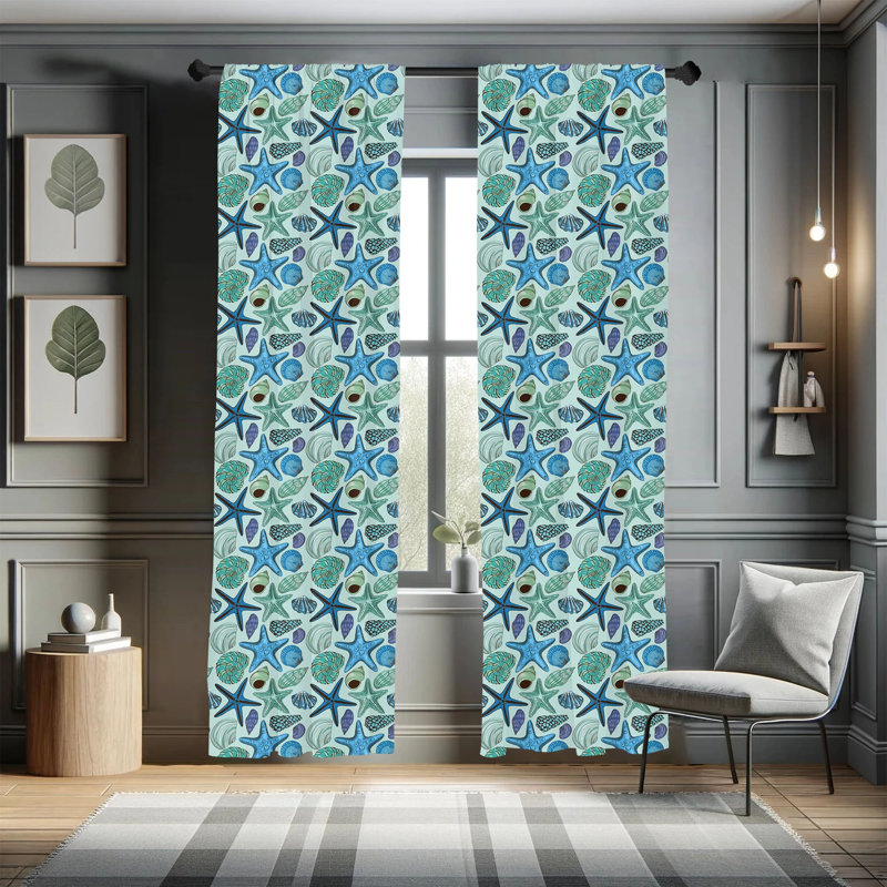 Tropical Starfish Multicolor Polyester Rod Pocket Curtain Panels