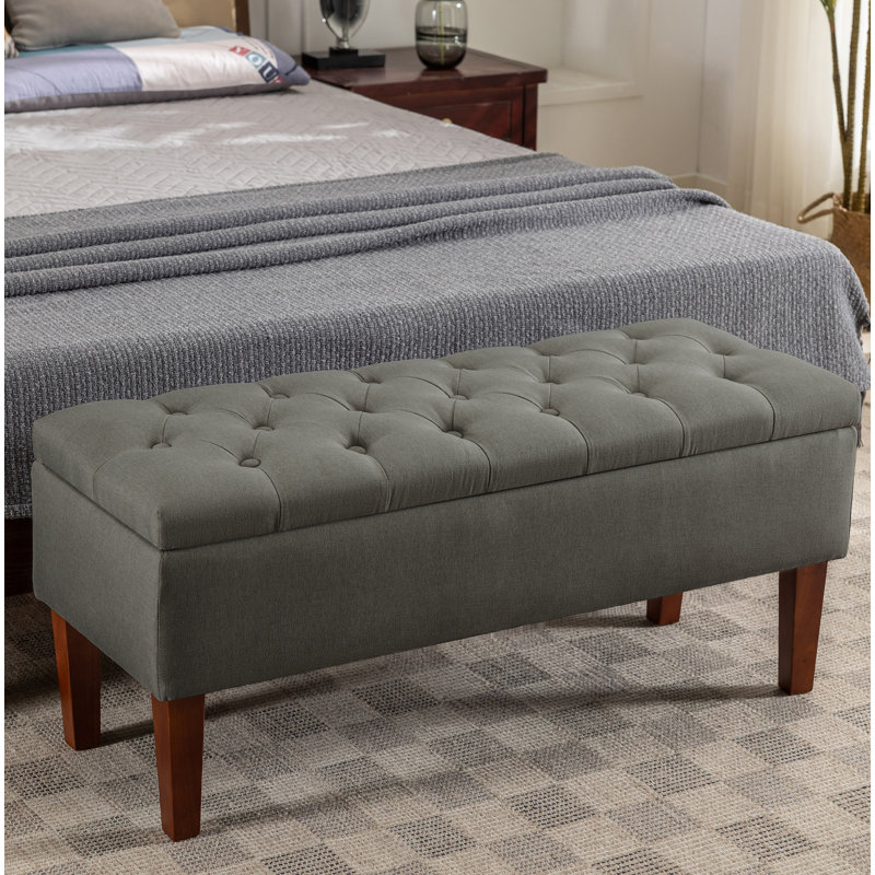 Amatucci Fabric Storage Bench with Rubberwood Legs, Dark Gray