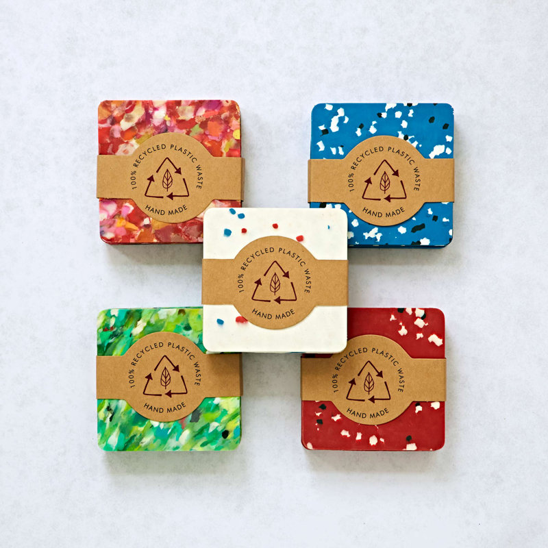 Recycled Plastic Square Coasters, Green