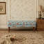 Banc capitonné à motifs floraux avec pieds en bois tourné, pouf rembourré-764878038