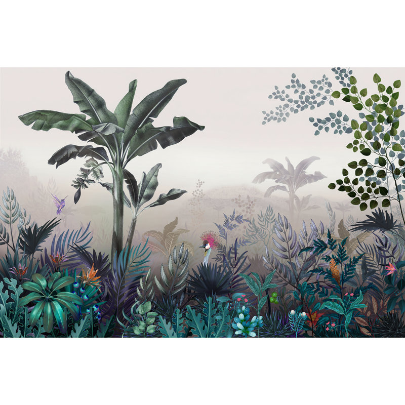 Papier peint tropical, art mural jungle exotique, L 37,92 po x l 57 po, Gris