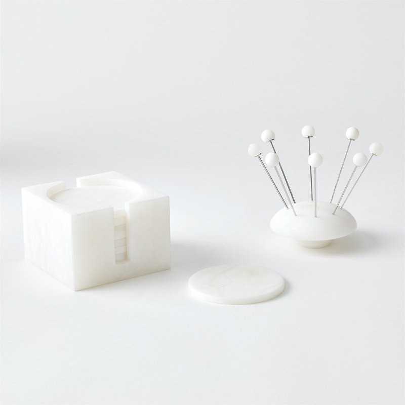 Alabaster Coaster Set With Holder