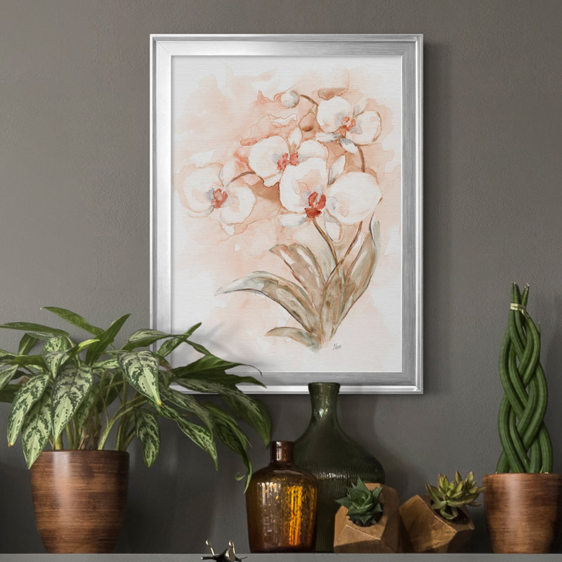 White and Coral Orchid II - Peinture sur toile encadrée, H 18,5 po x l 24,5 po x P 1,5 po, Argent