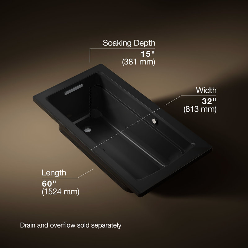 Archer® 60-in X 32-in Drop-in Heated Bubblemassage Air Bath with Bask Heated Surface, Black