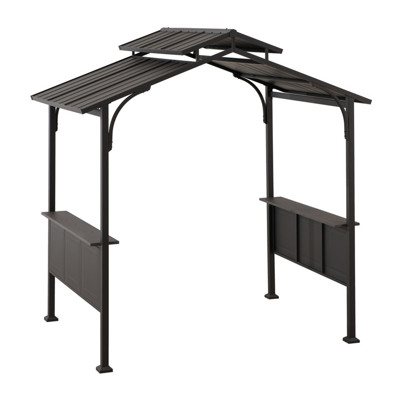 Sunjoy Kent Grill Gazebo  8 ft. x 5 ft. Brown Steel Frame Double Tiered Hardtop Gazebo with Hook