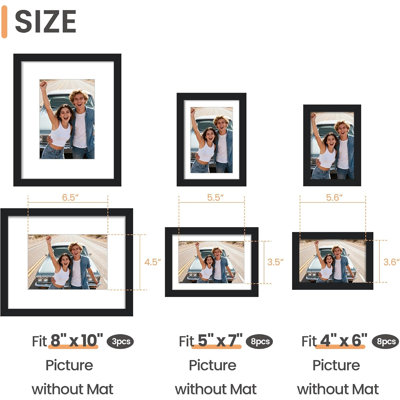 Picture Frames set of 19, Including 8x10, 5x7, 4x6 Black Frame