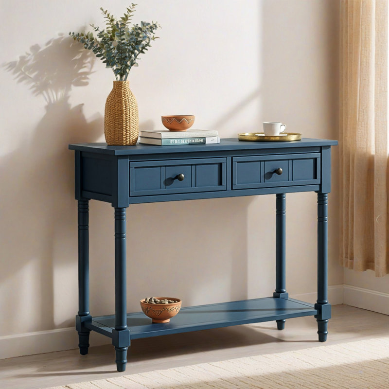 35.36" Modern Console Tablee, Slim Entryway, Sofa & Hallway Accent Table for Living Room, Dark Navy