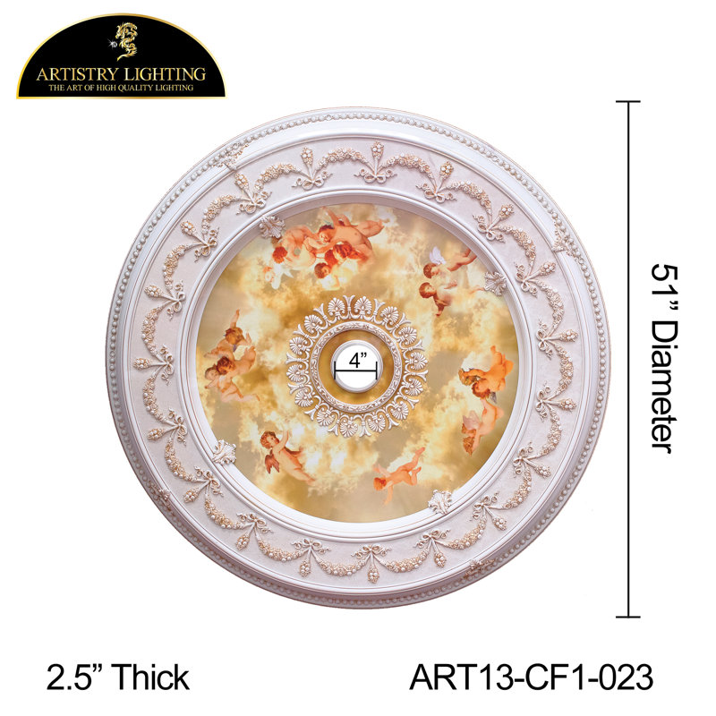 Round 51" Antique White Ceiling Medallion Sepia Sky Motif, Gold