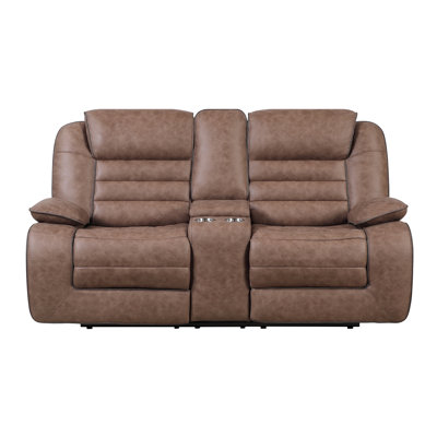 Canapé inclinable deux places brun avec console