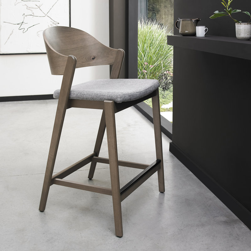 Upholstered Counter Stool with Solid Wood Frame, Grey
