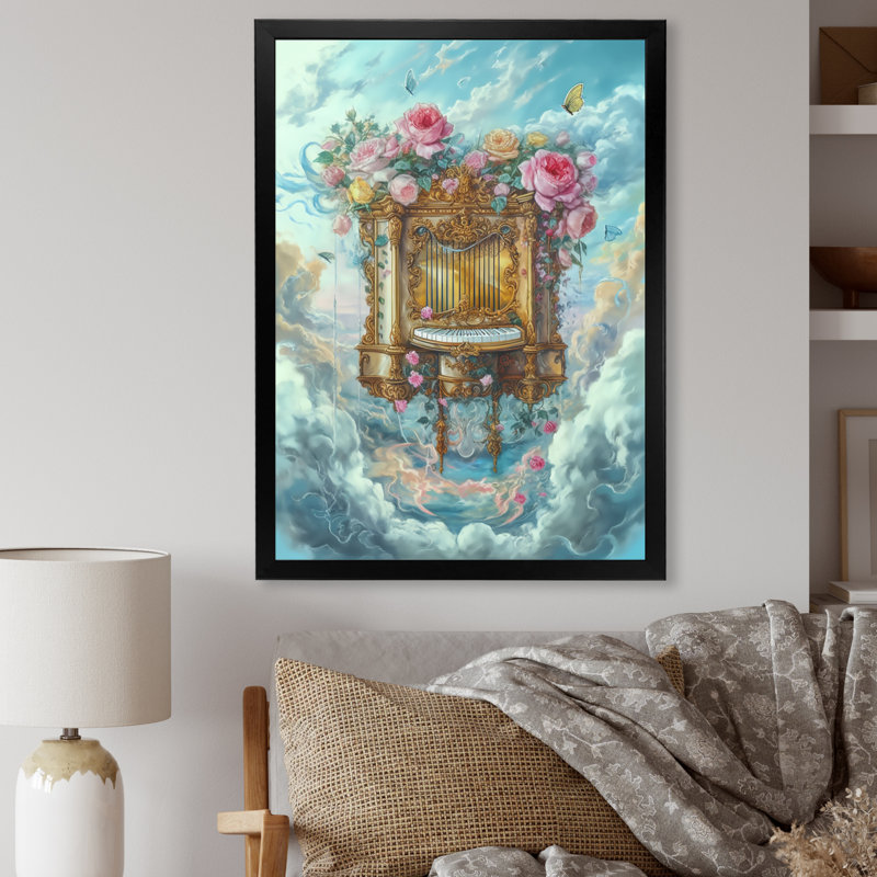 Blue Piano Heaven, reproduction d'art sur toile, H 32 po x l 16 po x P 1 po, Cadre photo noir