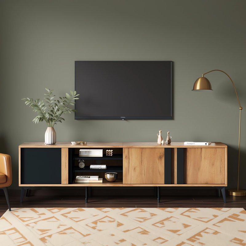 Mid-Century Modern TV Stand With Cabinets, TV Unit For Tvs Up To 80 Inches, Brown