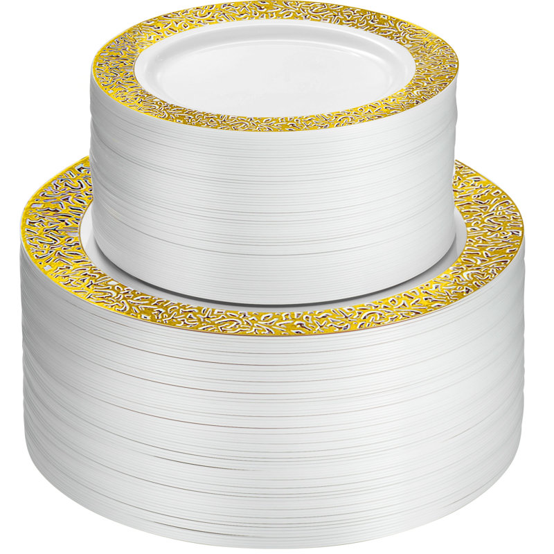 Ensemble d'articles de fête pour 50 invités, Blanc / Doré