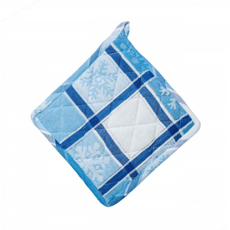 Set Of 2 Snow Flakes On Check Pattern Pot Holders