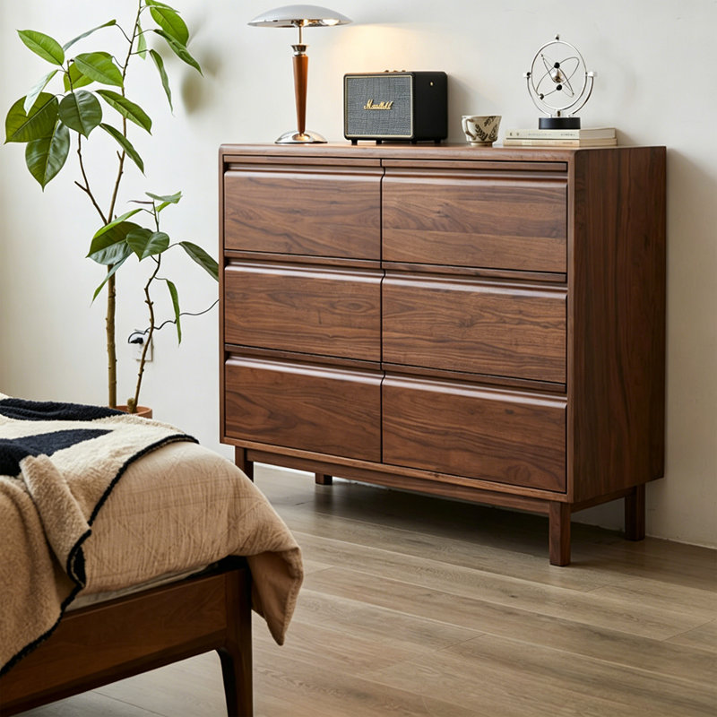 Walnut Modern Groove Buffet Table
