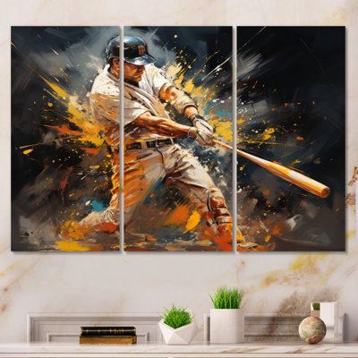 Baseball abstrait Home Run sur toile, reproduction de 3 pièces