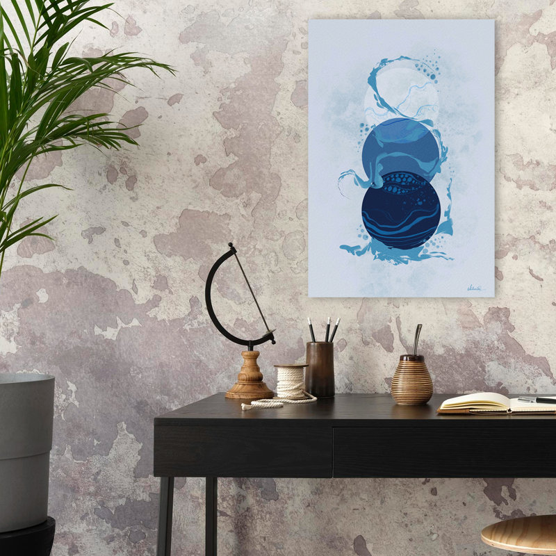 Catch - Abstrait blanc bleu marine et art indigo, H 24 po x l 16 po