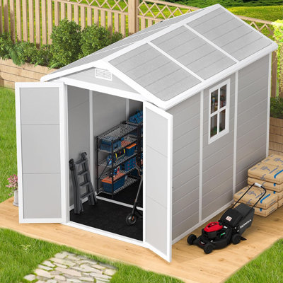 8.7x5.5 Ft Resin Storage Shed, Weather-resistant Outdoor Storage Shed With Floor Included